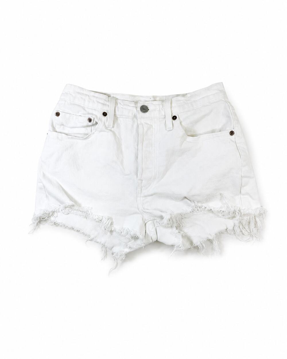 Levis 501 Womens [26] White Distressed Cutoff Denim Shorts Raw Hem Y2K